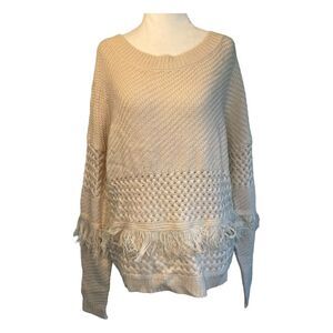 Jack BB Dakota Mix it Up Fringe Sweater Beige Knit Crewneck Long Sleeve M